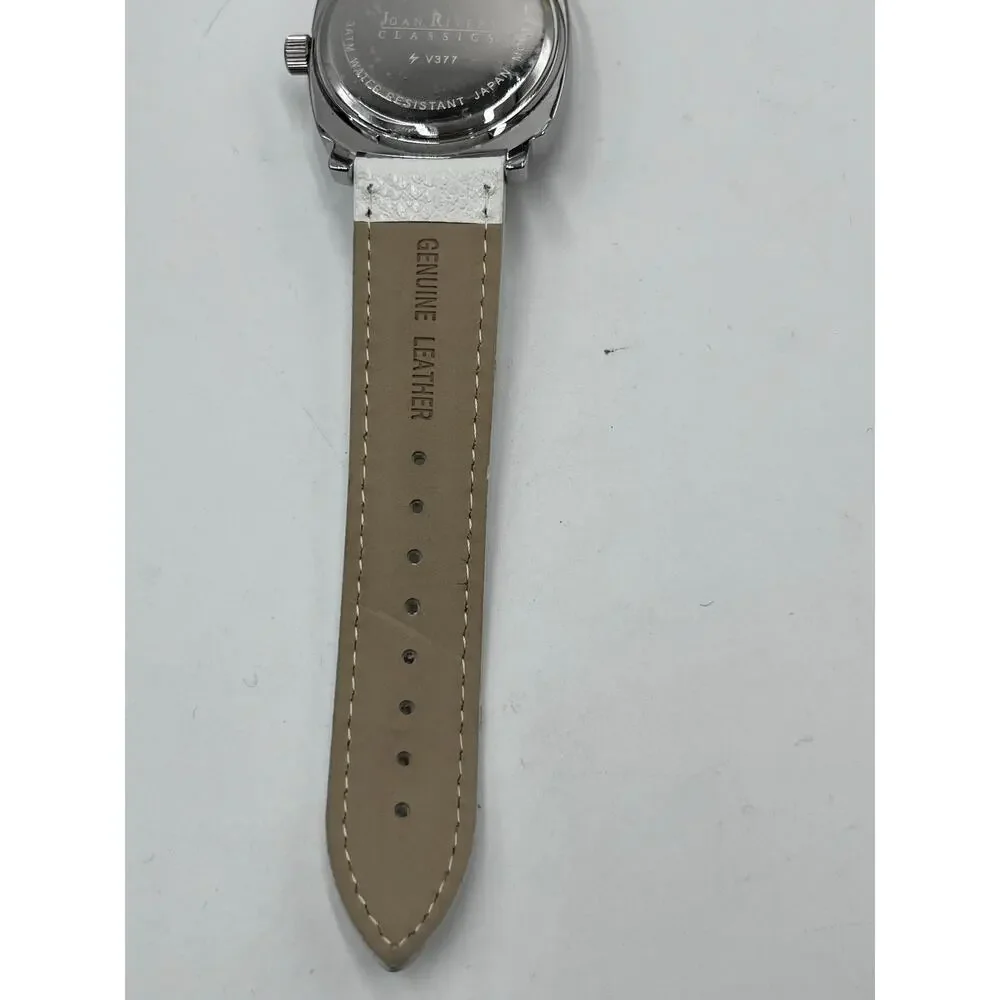 Joan Rivers Collection Vintage White Leather Watch V377 Black Face‎ New Battery